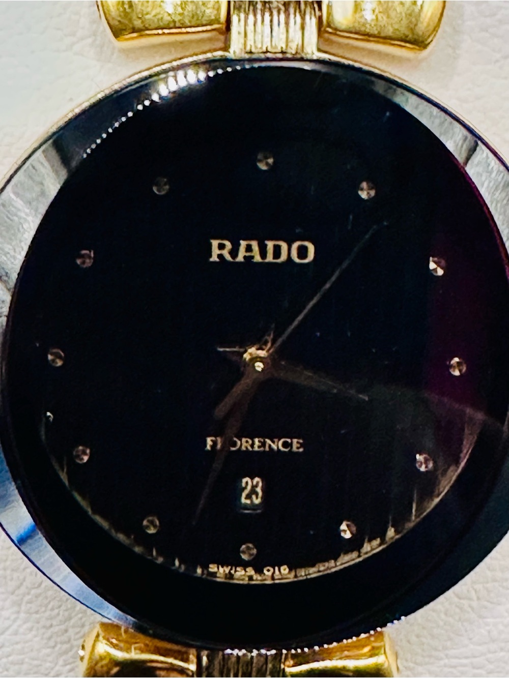 Rado Florence Black Dial Watch with Gold Accents. No Box needs battery